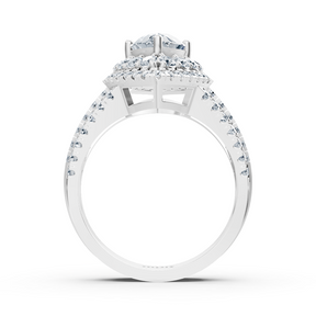 Bague halo en or blanc avec diamant marquise et rubis