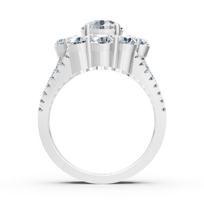Bague halo en or blanc avec diamants, émeraudes et rubis