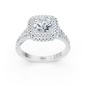 Bague double halo de diamants en or blanc