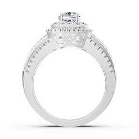 Bague double halo de diamants en or blanc