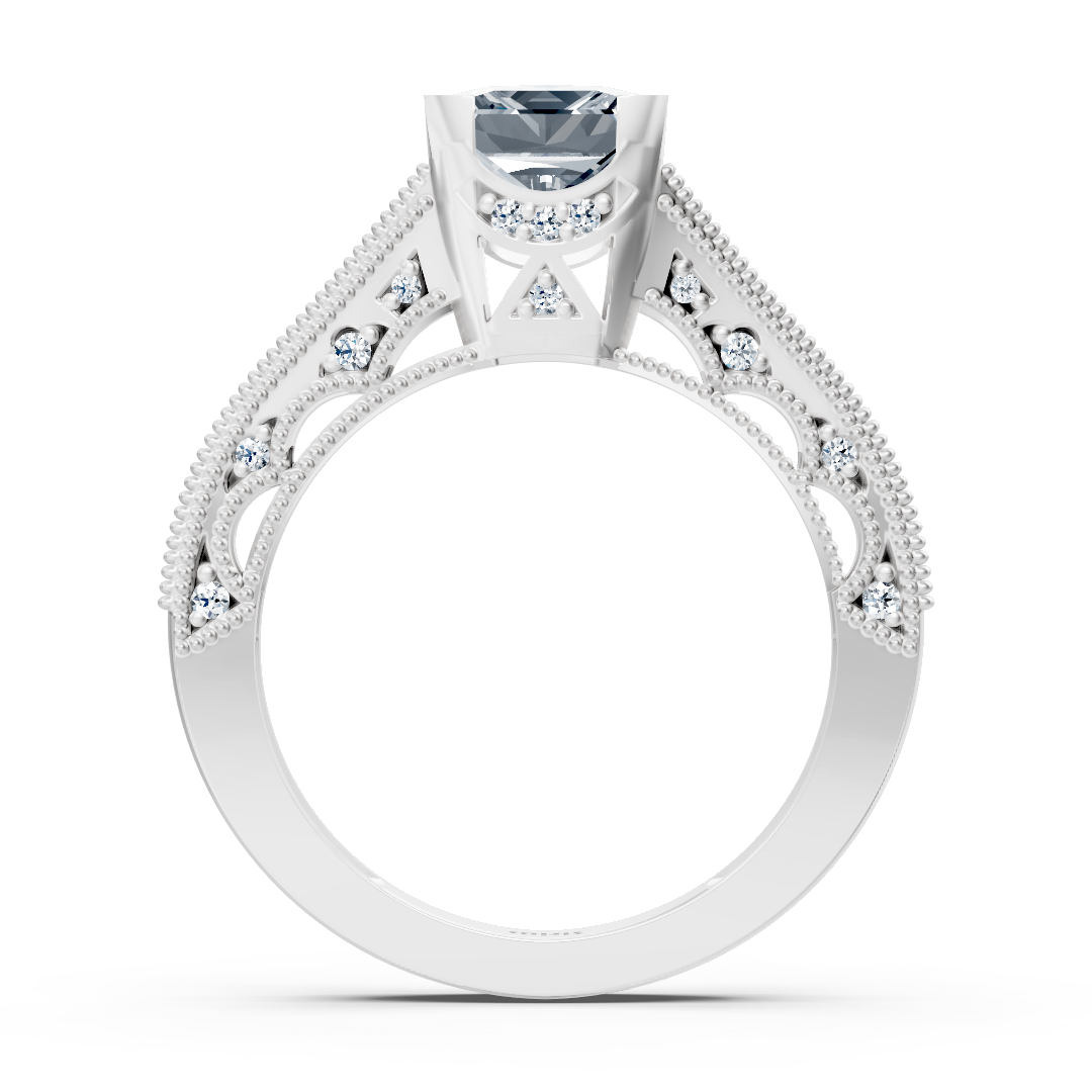 Bague en or blanc avec diamants d'inspiration vintage