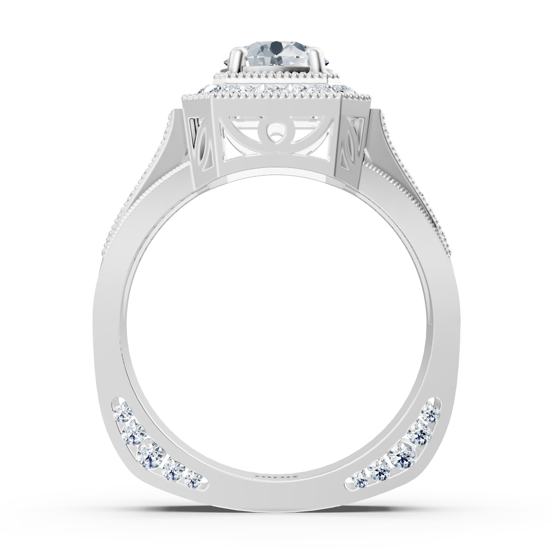 Bague Birgie Sirius en or blanc avec halo de diamants et anneau taille octogonale