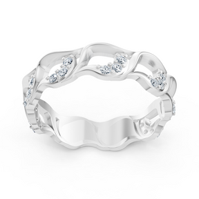 Eleganter Weißgold-Diamantring mit Wellenmuster