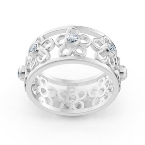Filigraner Blumenring mit Diamanten in 14K Weißgold