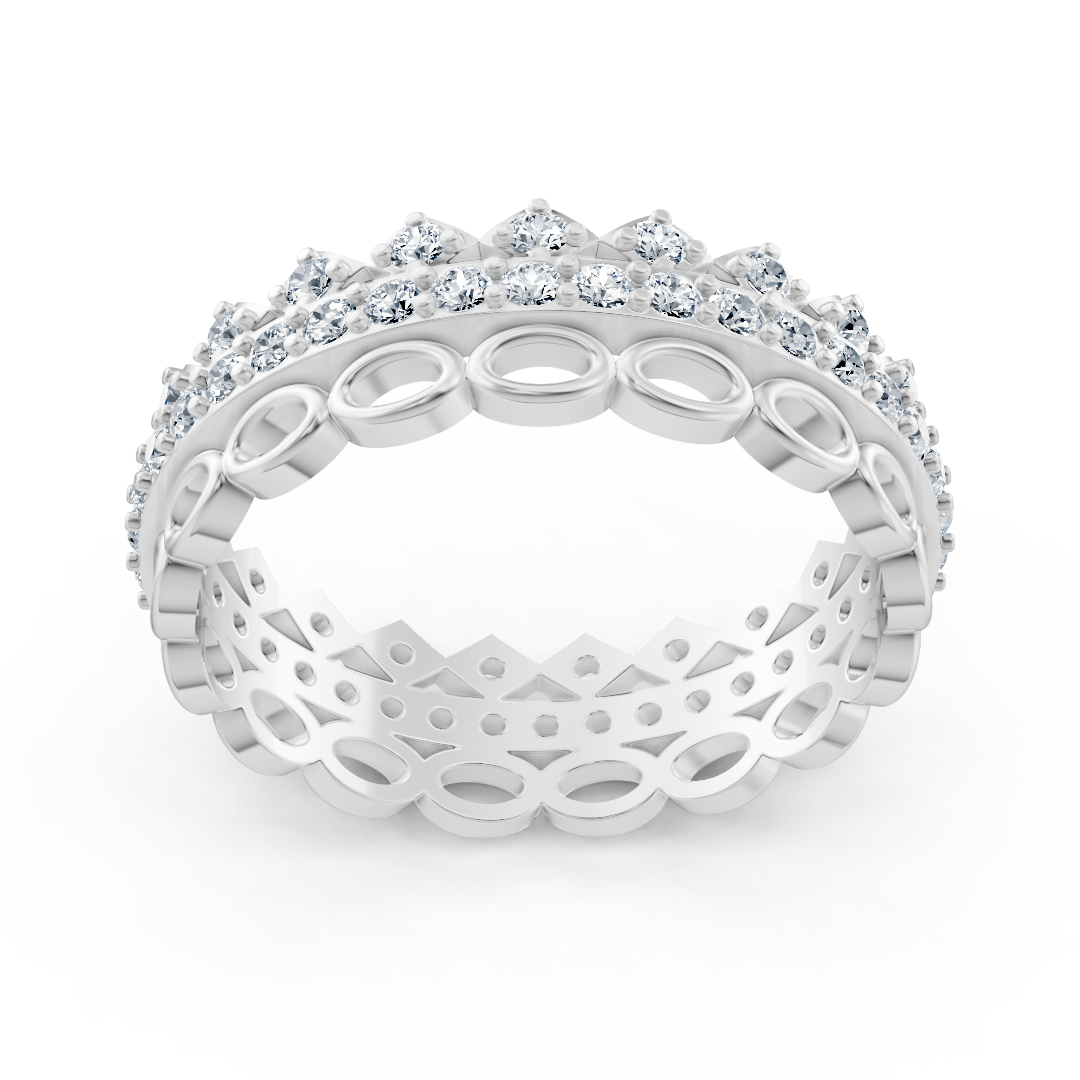 Bague mémoire luxueuse en or blanc 14 carats avec diamants