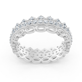 Bague mémoire luxueuse en or blanc 14 carats avec diamants