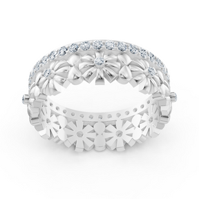 Zarter Blütenkranz Diamantring - 14K Weißgold, ca. 0.49 Karat