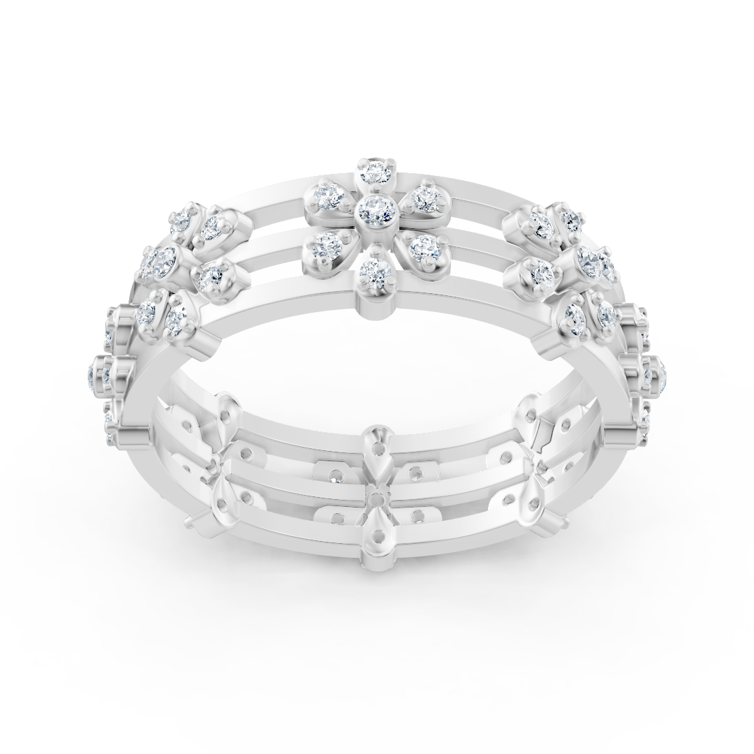 Bague diamant radieuse « Mer de Fleurs » - Or blanc 14 carats, diamants 0,464 carat