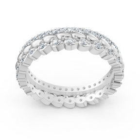 Bague multi-rangs en or blanc 14 carats et diamants - une délicate couronne florale pour votre main