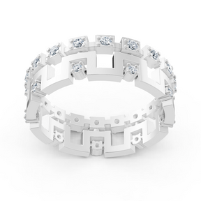 Bague géométrique en or blanc 14 carats avec diamants - bague pour femme expressive au design moderne