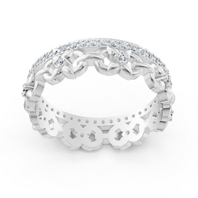 Bague en or blanc avec diamants et motif chaîne