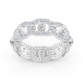 Bague en or blanc avec diamants et motif chaîne et cercle