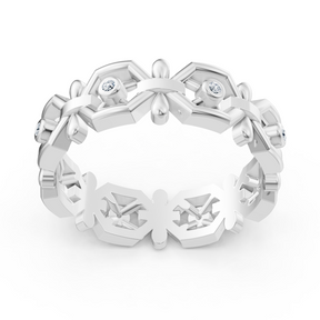 Bague en or blanc avec diamants et motif géométrique