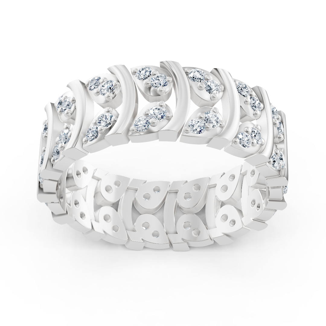 Bague en or blanc avec diamants au design incurvé