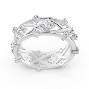 Bague en or blanc avec diamant et motif floral