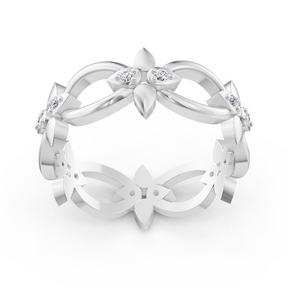 Bague en or blanc avec diamant et motif pétale