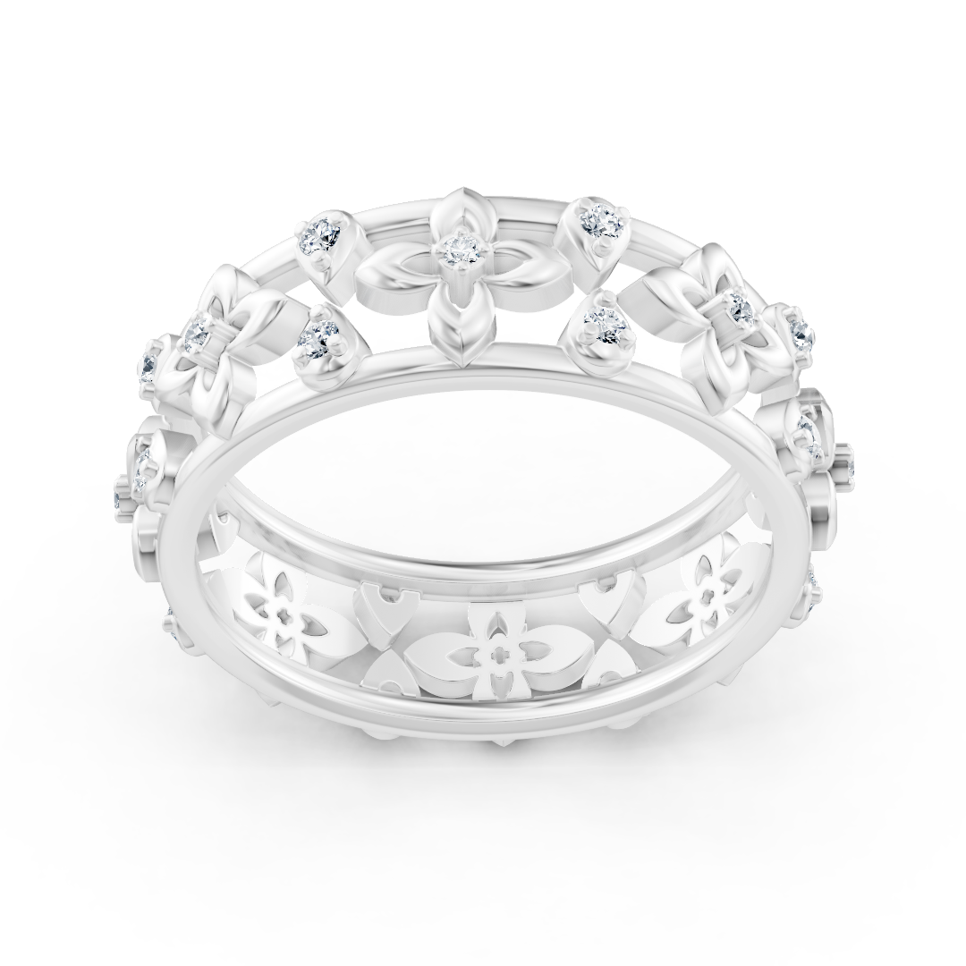 Bague noble en or blanc avec diamants en forme de fleur – élégance délicate