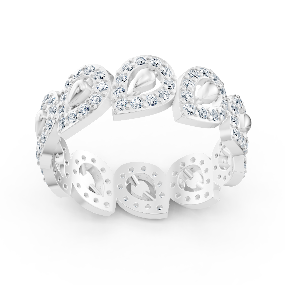 Bague opulente en or blanc avec diamants – motif mer de fleurs scintillantes