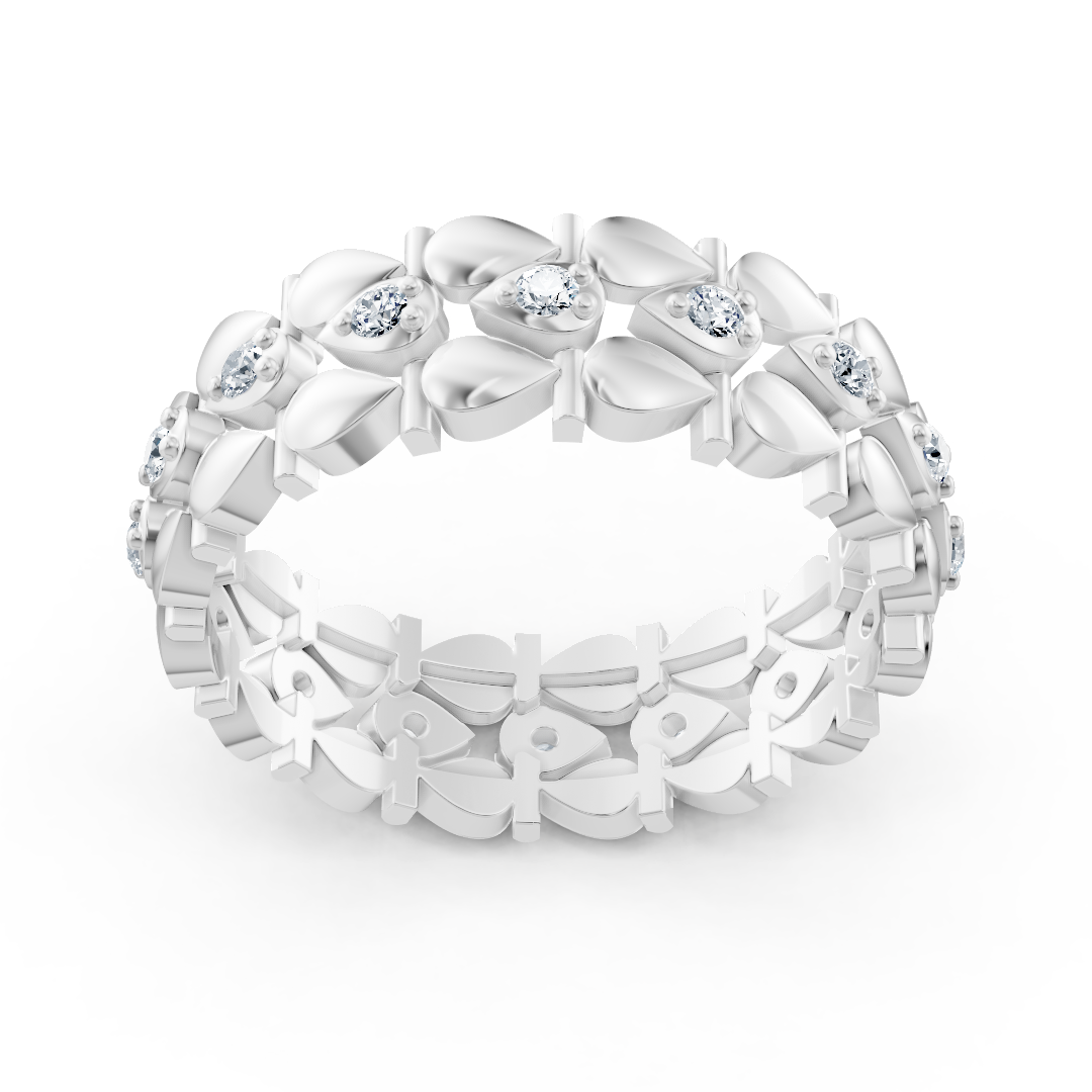 Bague élégante en or blanc avec diamants – motif feuille en filigrane