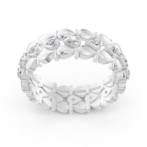 Bague élégante en or blanc avec diamants – motif feuille en filigrane