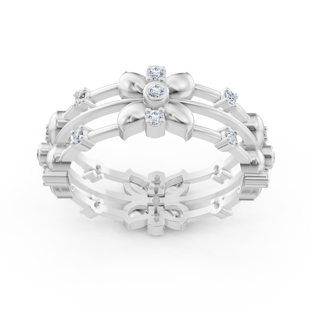 Bague florale Pırlanta en or blanc 14 carats « Couronne de fleurs »