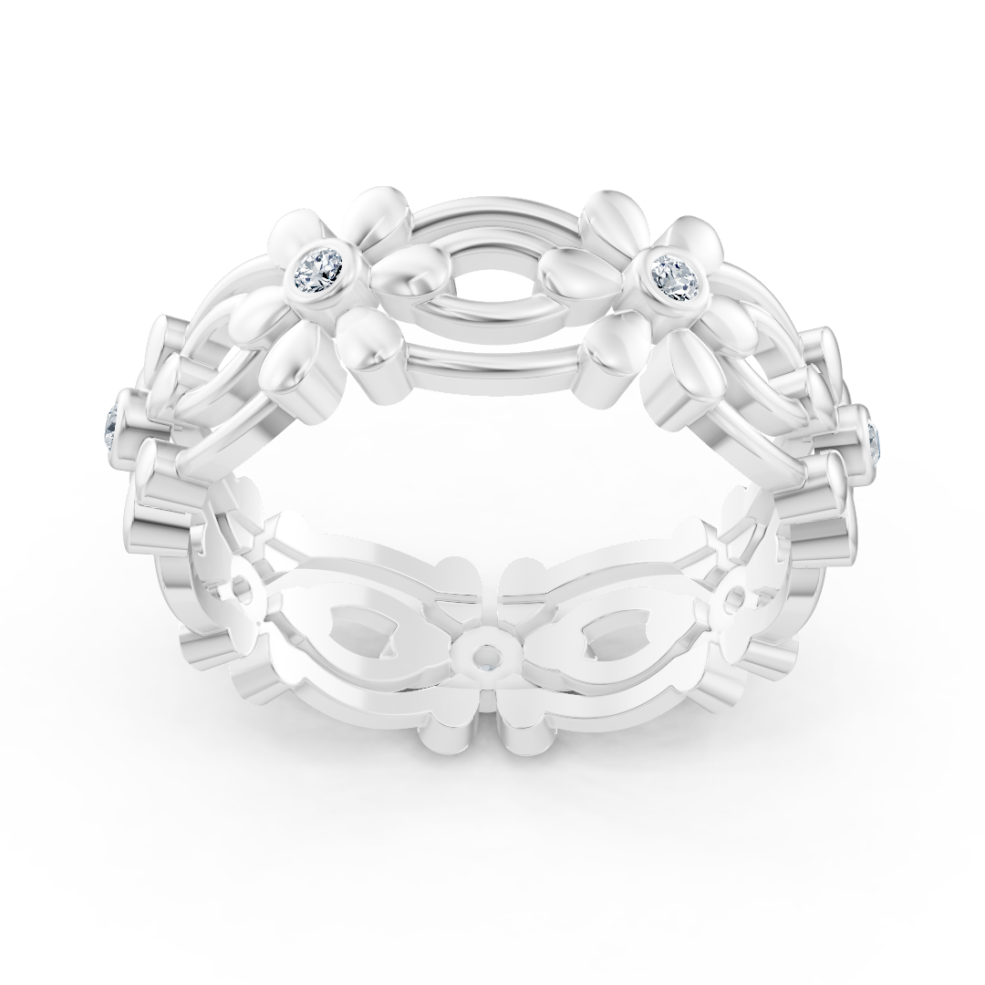 Bague fleur Pırlanta en or blanc 14 carats « Delicate Blossom »