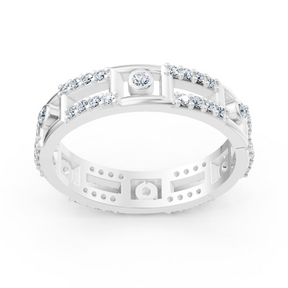 Bague géométrique en or blanc 14 carats et diamants « Line Art »