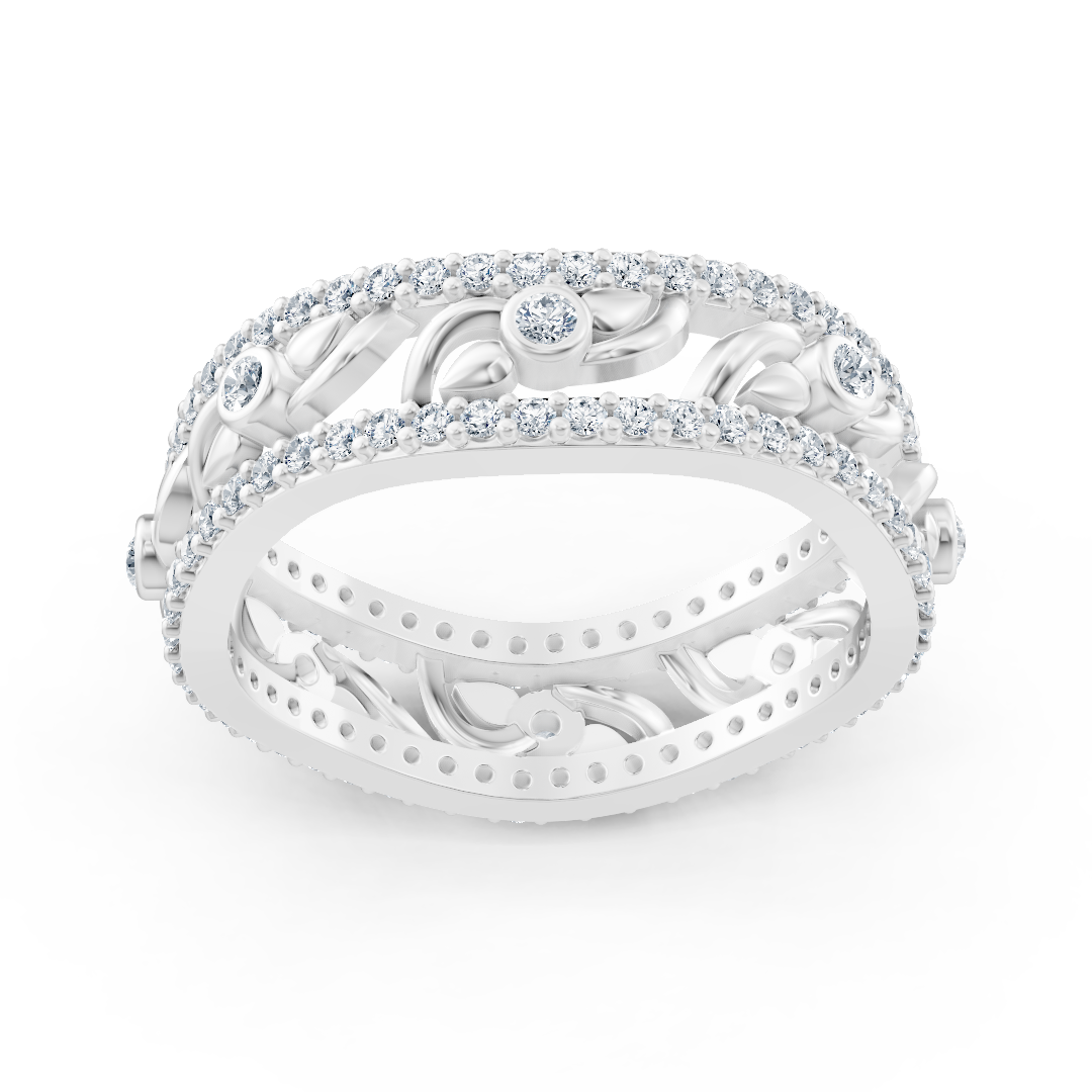 Bague Birgie en or blanc 14 carats avec diamants et cœur en forme de vigne – Élégance romantique