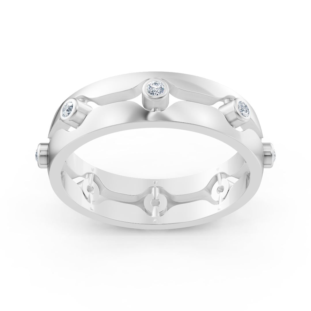 Bague élégante en or blanc avec diamants ronds en forme de lunette