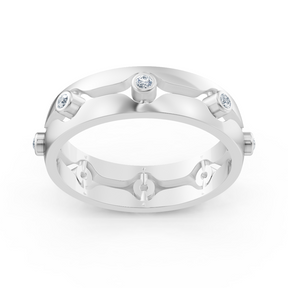 Bague élégante en or blanc avec diamants ronds en forme de lunette