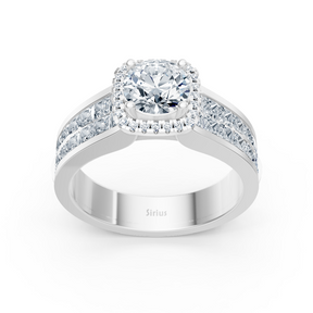 Bague de fiançailles extravagante en diamant taille princesse et brillant en or blanc 14 carats