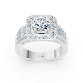 Bague de fiançailles scintillante en or blanc 14 carats avec diamants taille princesse et brillant