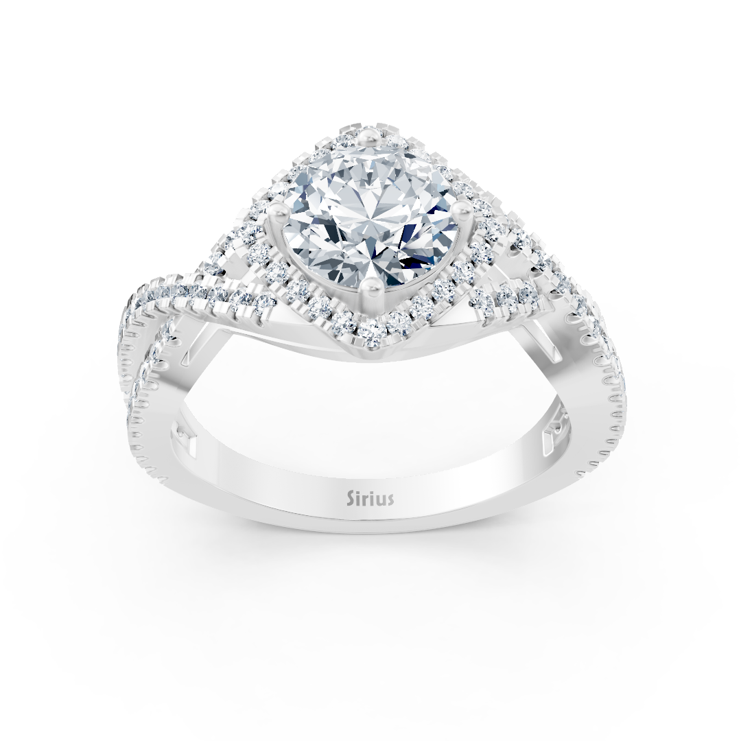 Diamond halo engagement ring in white gold