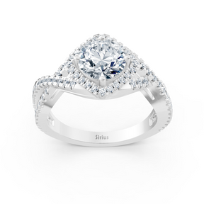 Diamond halo engagement ring in white gold