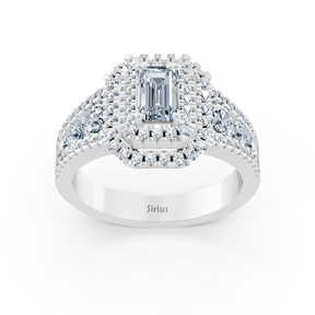 Bague de fiançailles halo diamant et saphir en or blanc