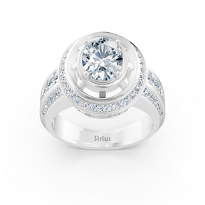 Bague de fiançailles halo en or blanc avec diamants et tourmaline