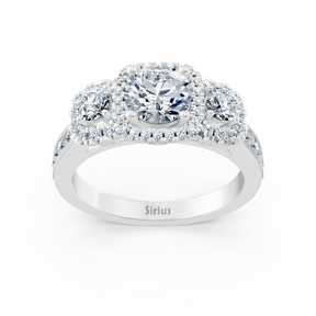 Bague halo trois diamants en or blanc