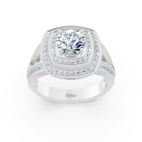 Bague en or blanc avec halo de diamants carrés