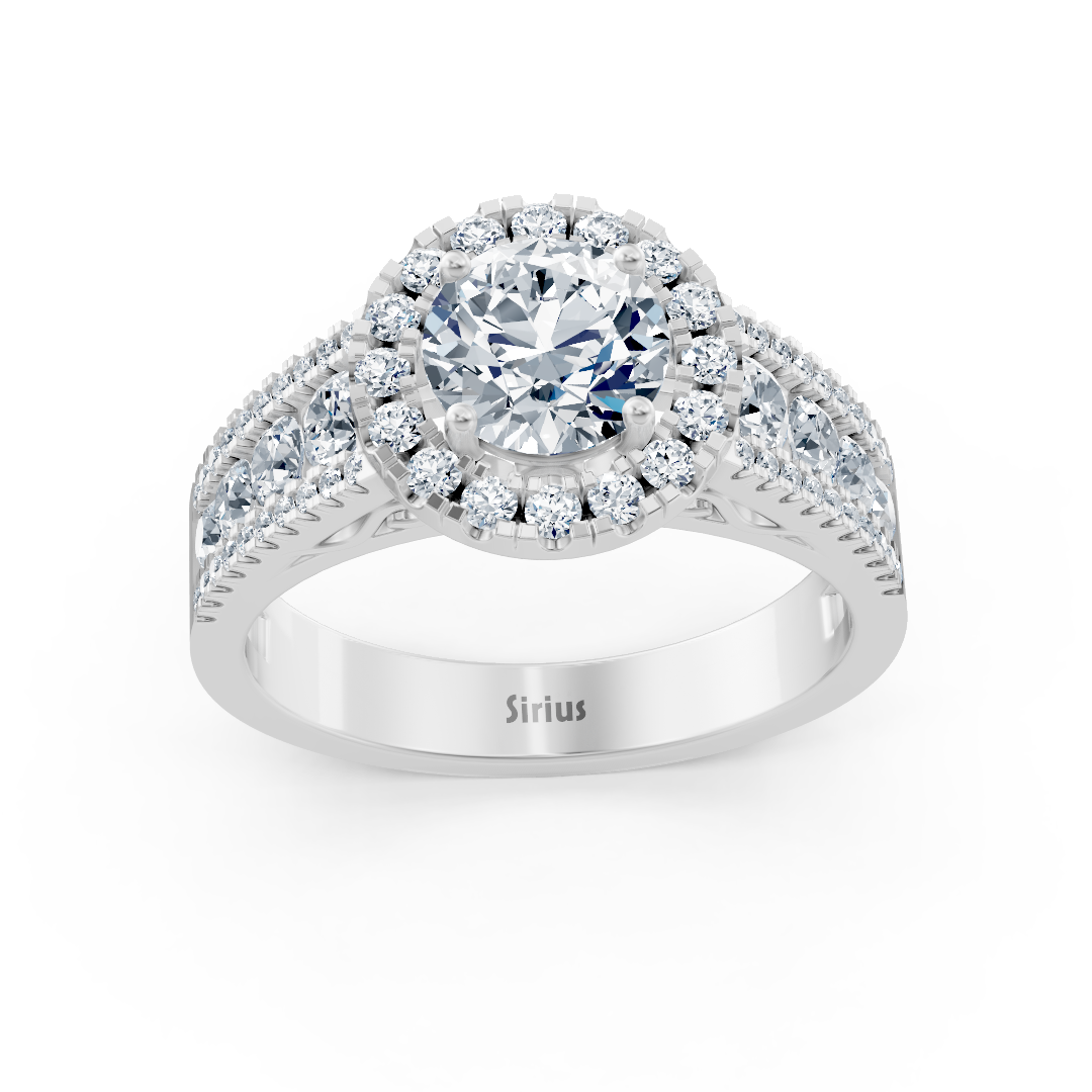 Bague halo diamant or blanc