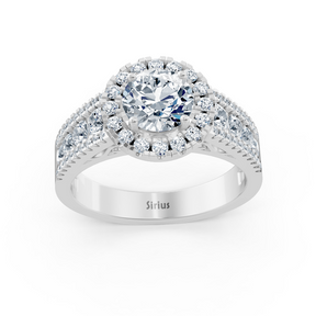 Bague halo diamant or blanc
