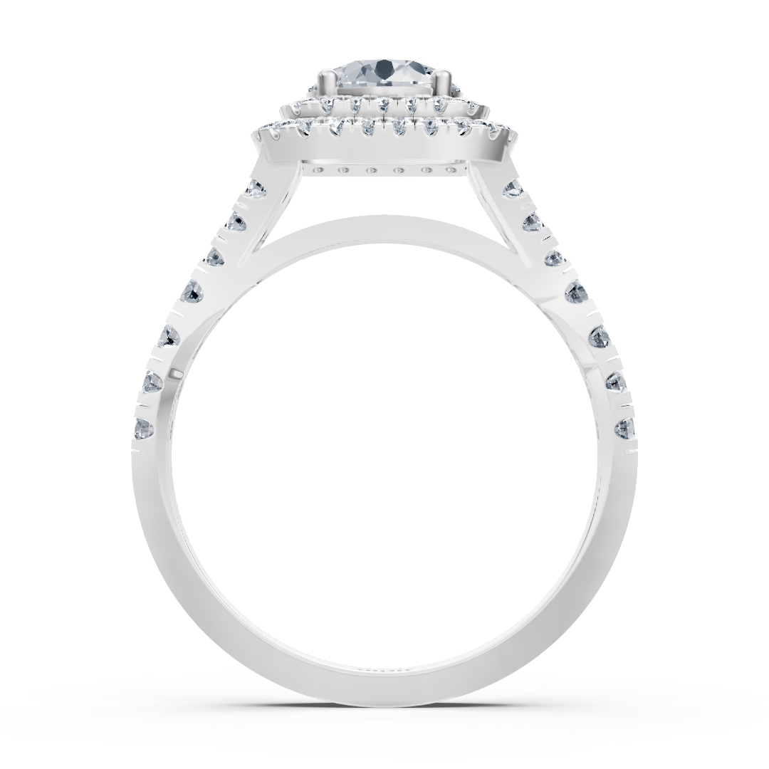 Bague double halo de diamants en or blanc