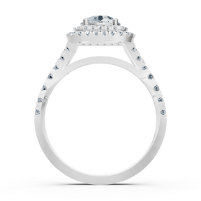 Bague double halo de diamants en or blanc