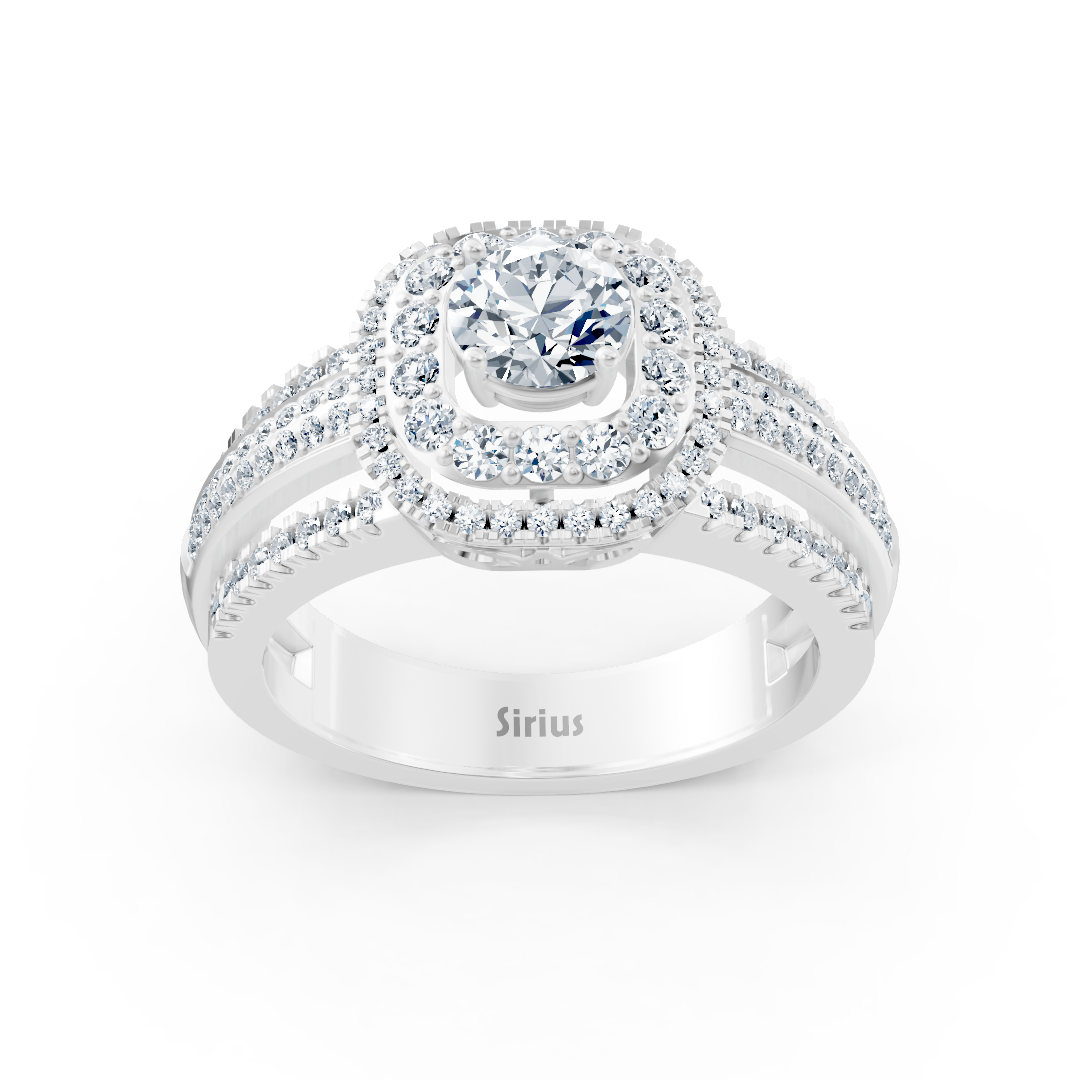 Bague double halo de diamants en or blanc