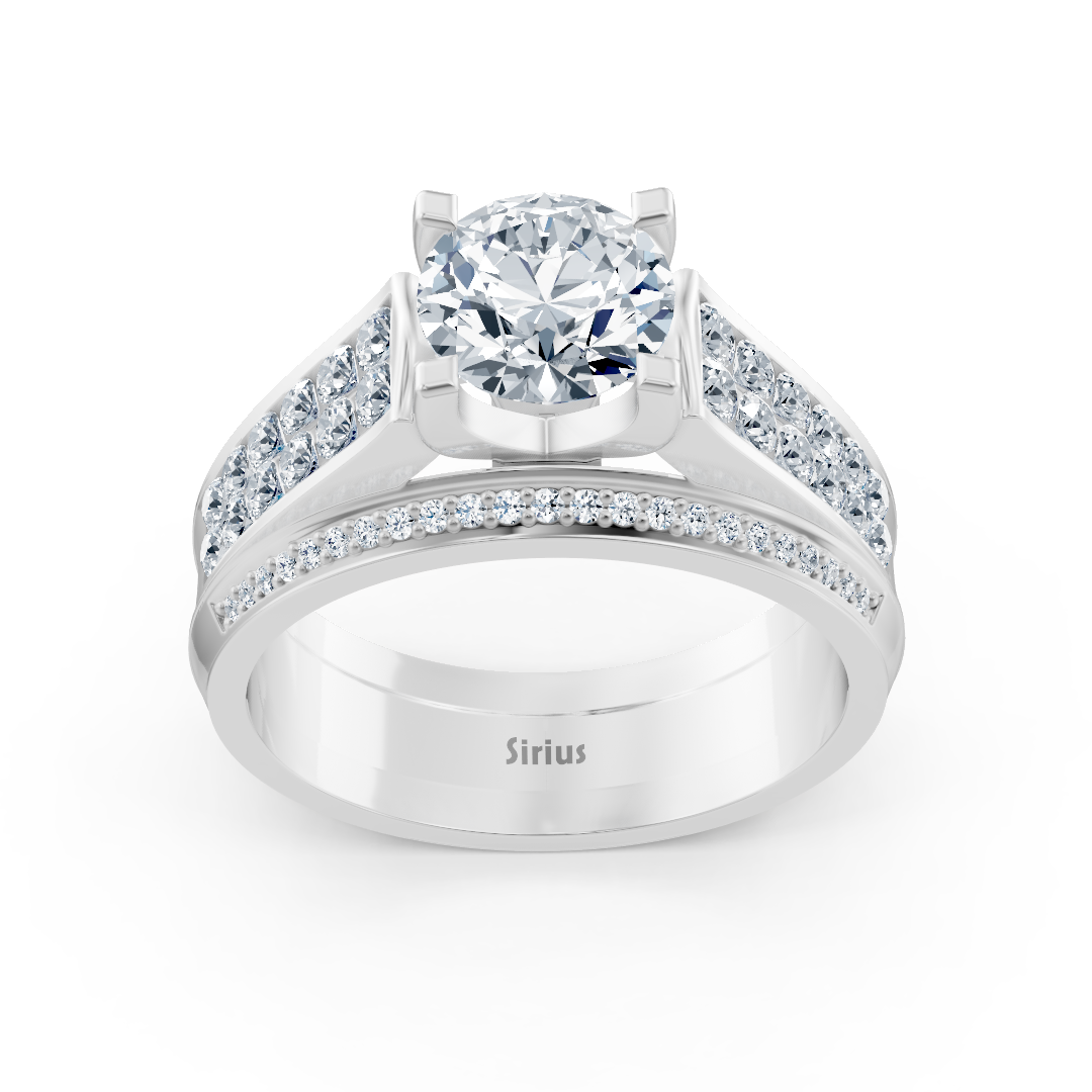 Bague de fiançailles canal cathédrale avec diamants en or blanc