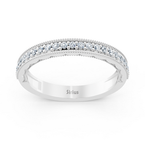 Bague demi-éternité en or blanc 14 carats avec diamant de 0,21 carat et détails milgrain