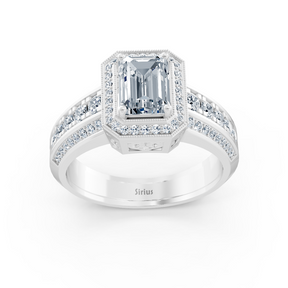 Bague Birgie Sirius en or blanc avec diamants et émeraude taille ronde et émeraude