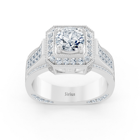 Bague Birgie Sirius en or blanc avec halo de diamants et anneau taille octogonale