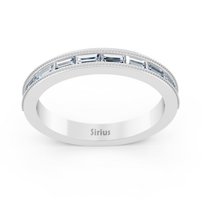 2.20 carat baguette cut moissanite half eternity ring in white gold