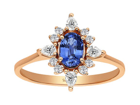 Birgie Ring mit ovalem Saphir und Tropfen-Diamanten