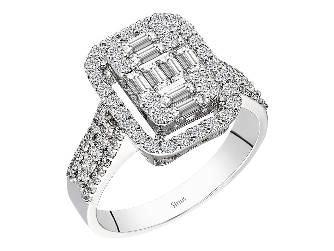 Birgie Baguette-Diamantring mit Doppel-Halo